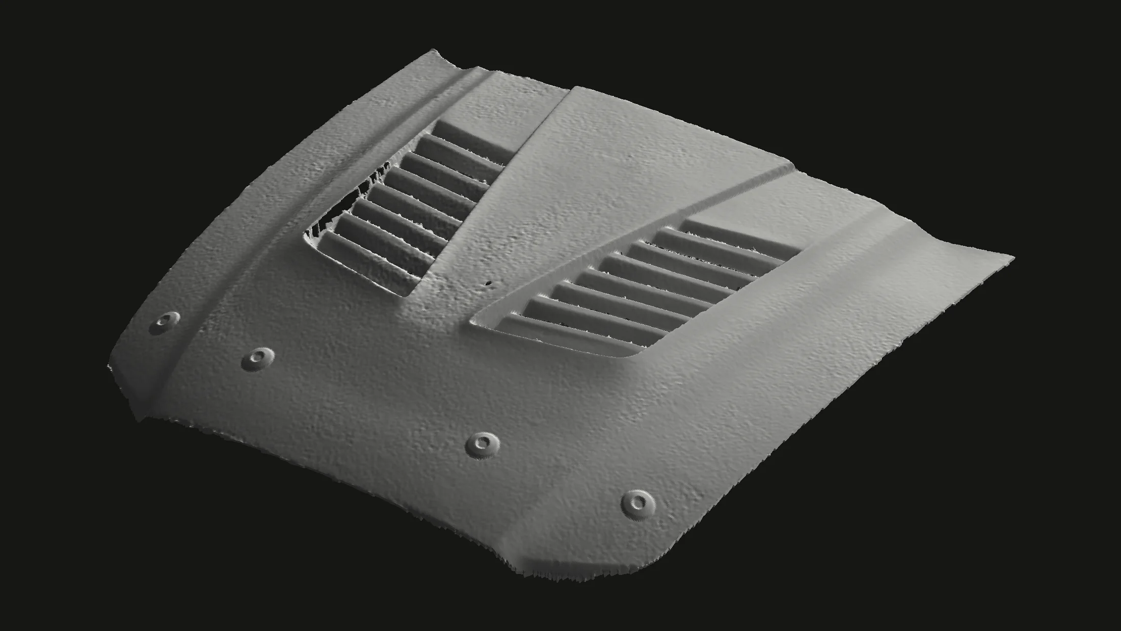 Hood A as scanned, with bolt-on hardware and hand-made irregularities