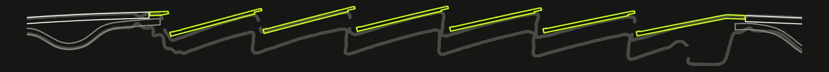 Section through one vent: skin, inner panel, insert and scans