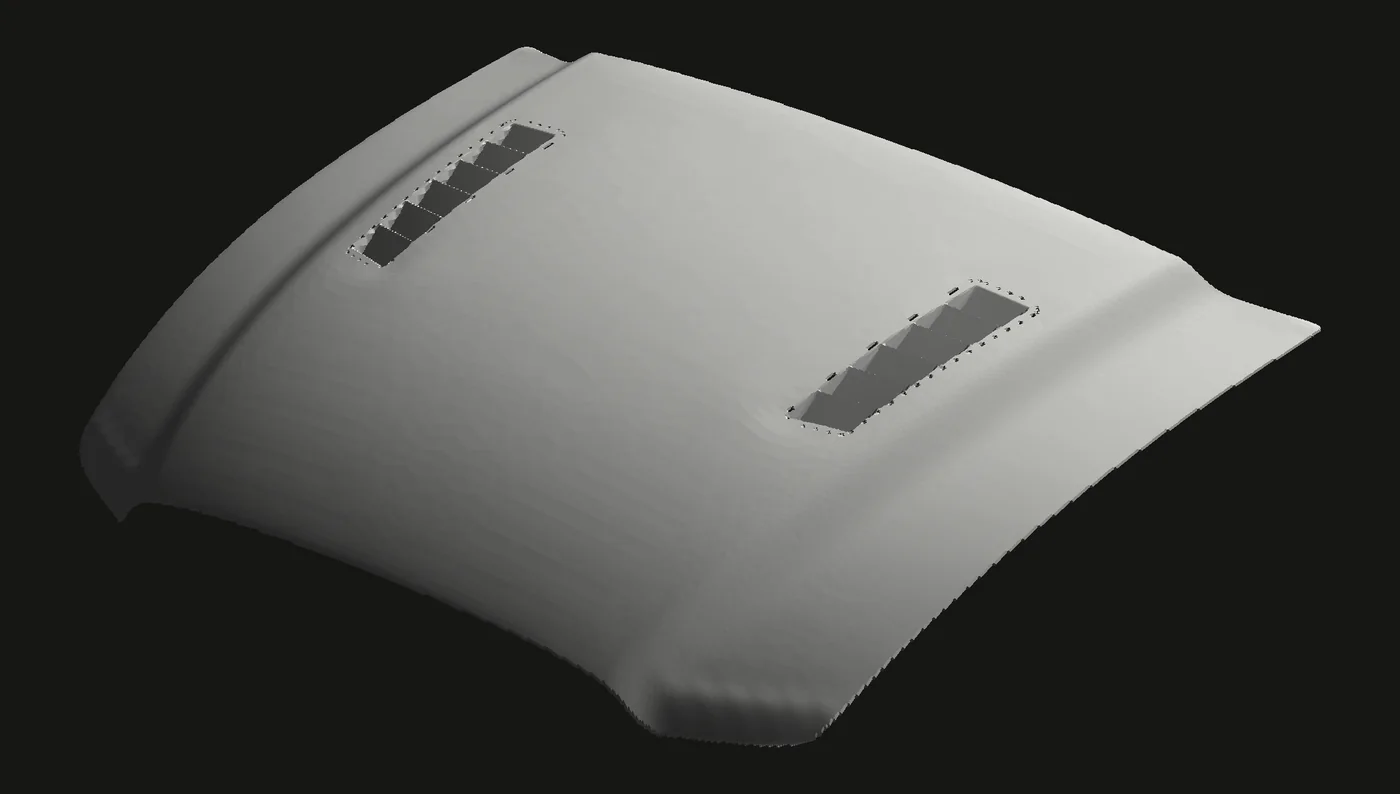 Hood B skin with two vent inserts