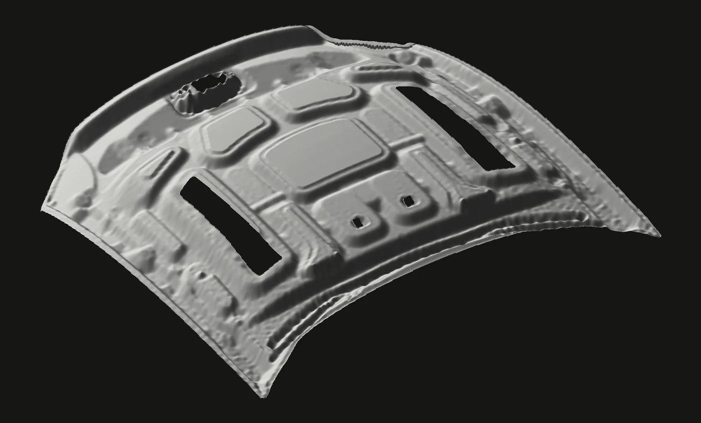 Hood B inner panel seen from below